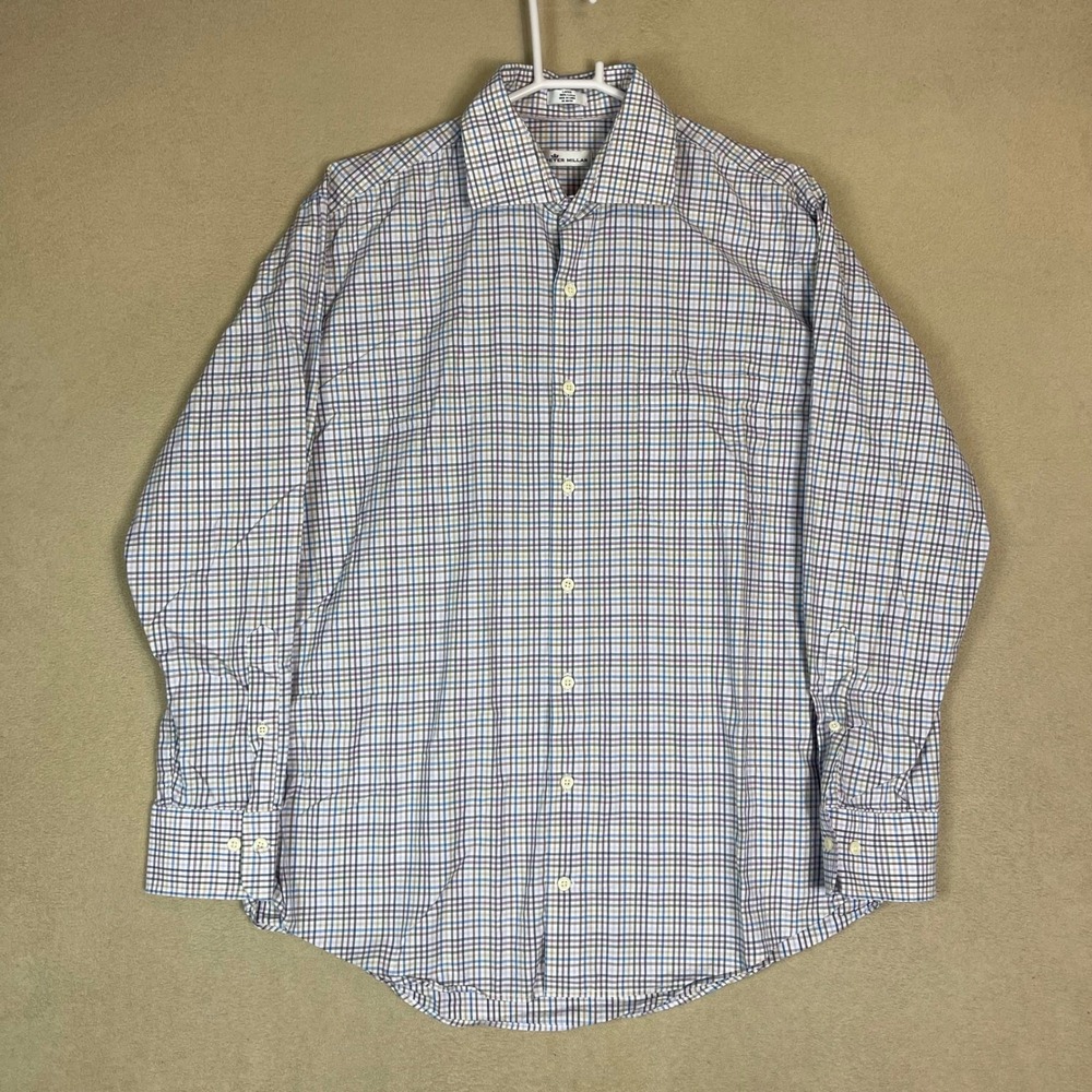 Peter Millar Shirt Mens Large Multicolor Tattersall Plaid Cotton Button Down L